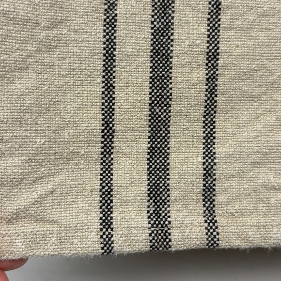 Park Hill Collection 100% Linen Farmhouse Tablecloth 48 X 57 Beige Black Stripe - Picture 8 of 14